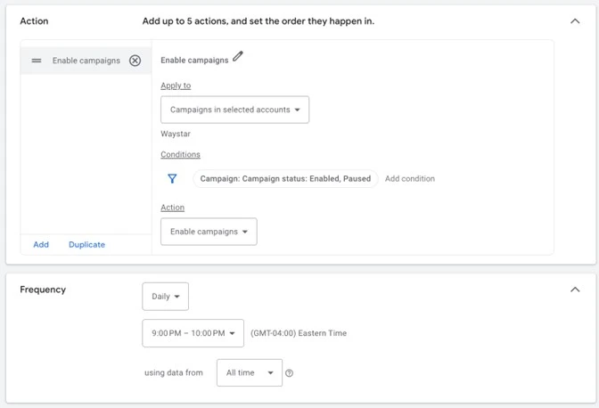 seasonal ppc - ad and campaign scheduling action in google ads