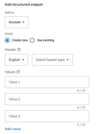 seasonal ppc - structured snippets