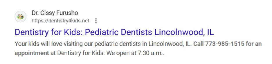 SEO copywriting - Dentist search result.