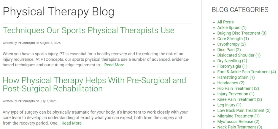 SEO copywriting - physical therapy blog.