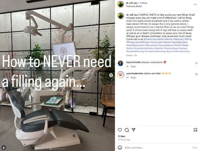 Content marketing - post from a dentist