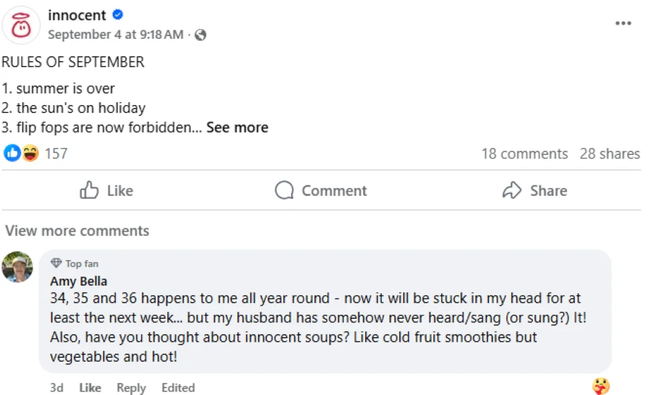 Facebook algorithm - Facebook post from Innocent.