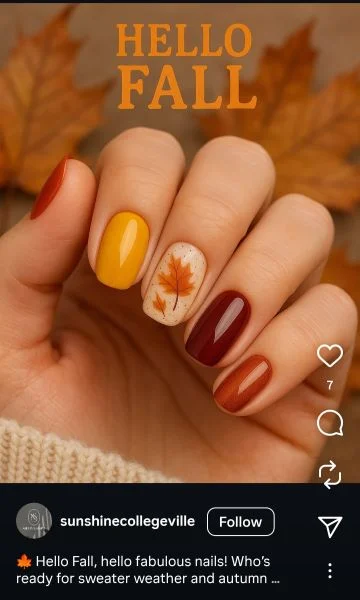 Fall content ideas - fall-themed nail salon post.