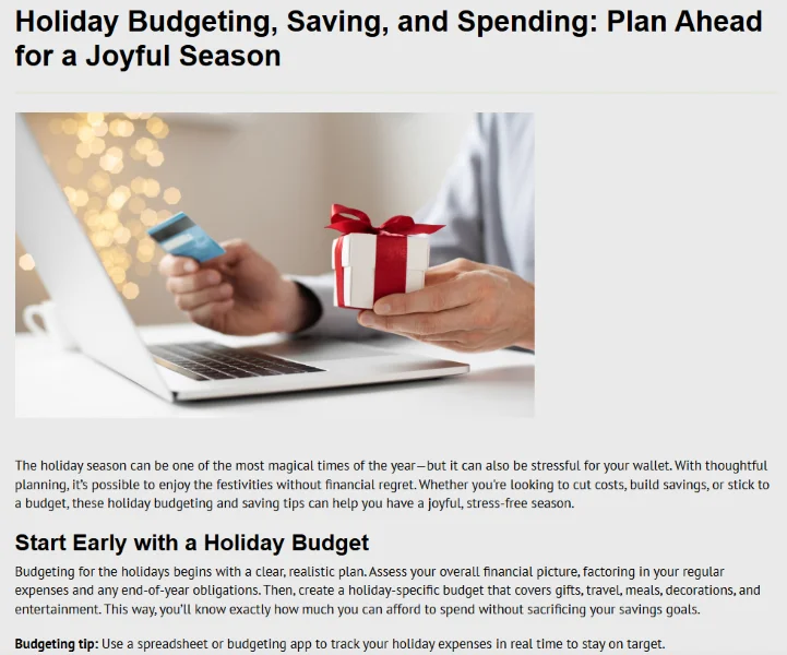 Fall content ideas - Blog post of holiday budget ideas.