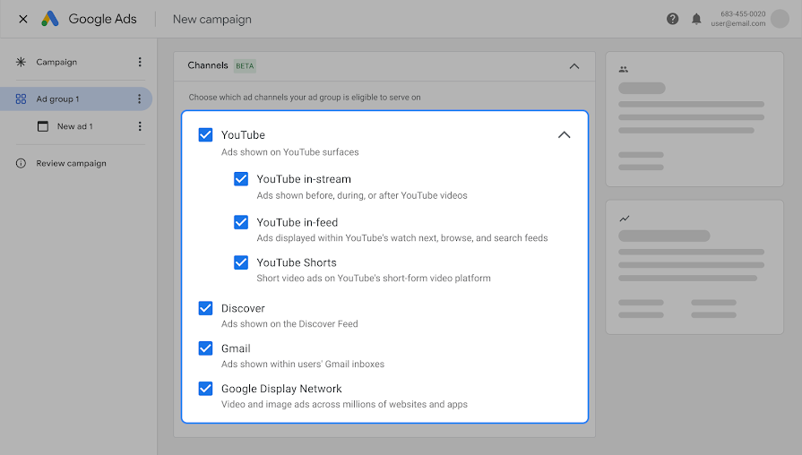 gmail ads - channel selection for demand gen