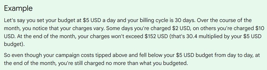 google ads budget - overdelivery explanation screenshot