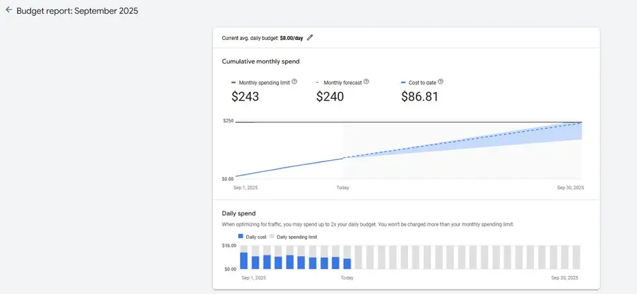 google ads budget report screenshot