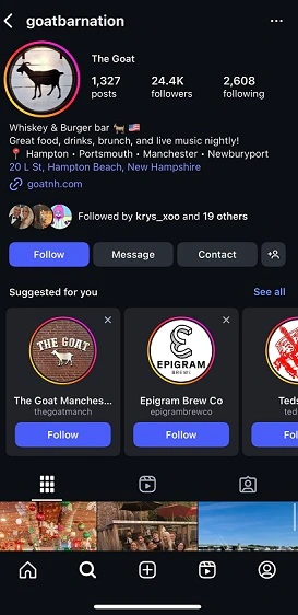 instagram marketing - business profile example