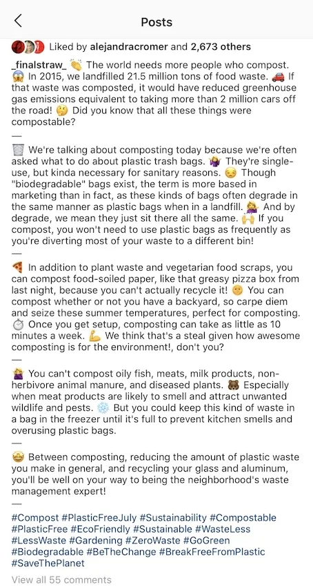 long instagram post caption example from finalstraw