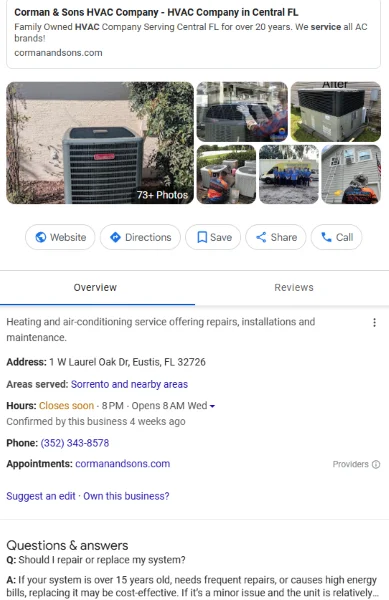 Reputation management - HVAC Google Business Profile.