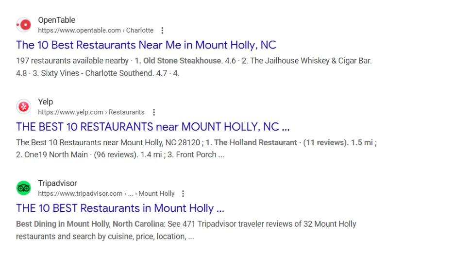 Reputation management - Google result with Yelp in it.