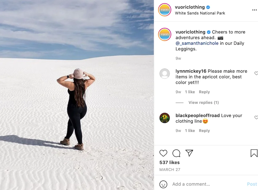 vuori instagram post example with lots of engagement