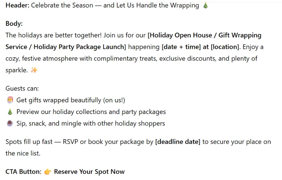 Holiday AI prompts - Email idea from ChatGPT.