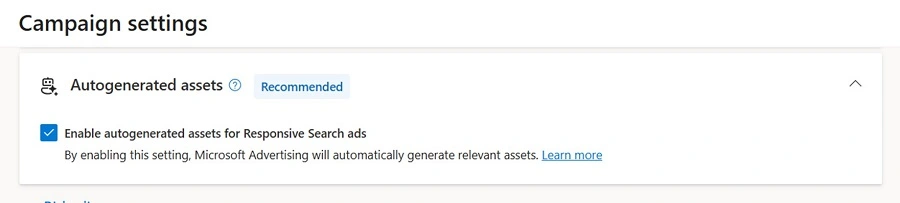 microsoft ads - campaign settings screenshot