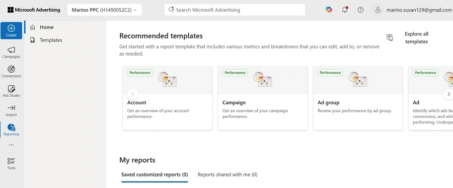 microsoft ads - reporting screenshot