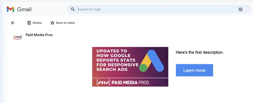 pmax ad examples - gmail inbox ad