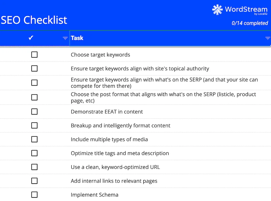 seo checklist template