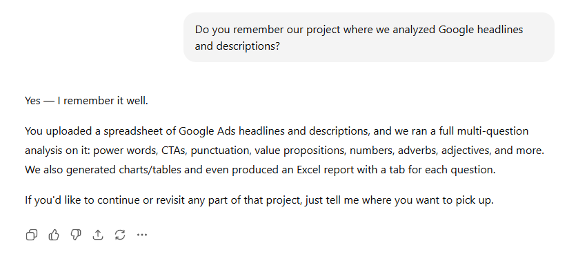 ChatGPT plus features vs free - example of ChatGPTs memory.