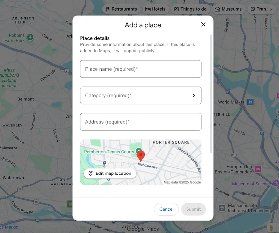 how to add business location information to google maps