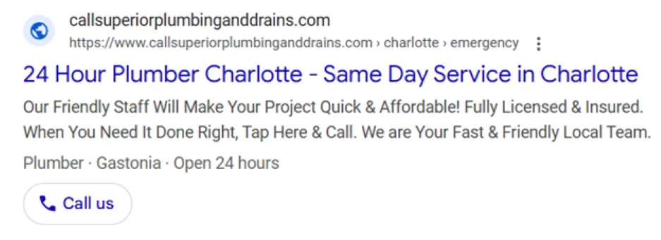 Best Google Ads - Superior plumbing ad.