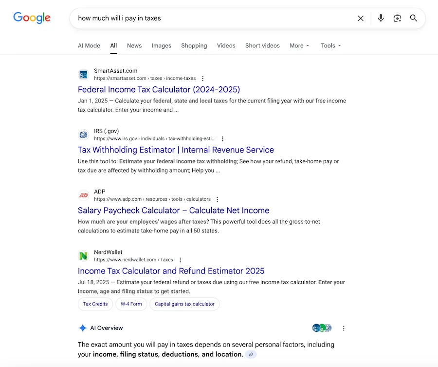 serp example with calculator results