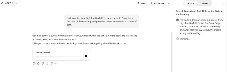 ChatGPT plus features vs free - deep research example.
