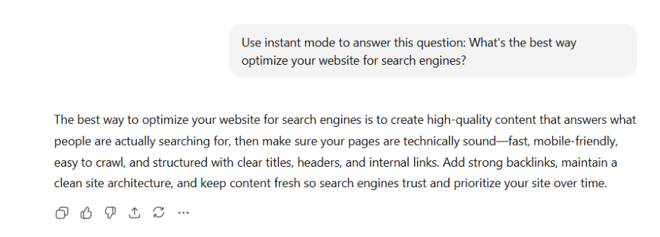 ChatGPT plus features vs free - Instant mode example.