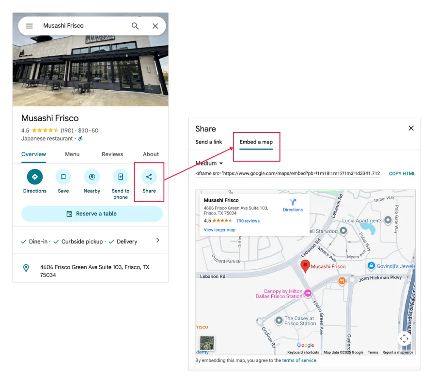 how to get embed code for google map for website