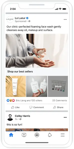facebook ad types - video shopping ad