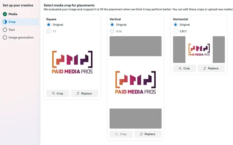 facebook ad types - media selection