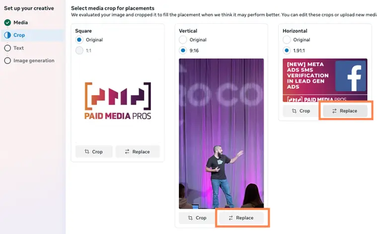 facebook ad types - media replacement
