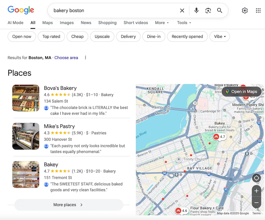 google maps seo - example of google three-pack on first page of google