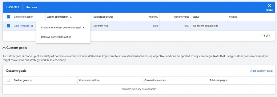 google ads conversion tracking - action edits
