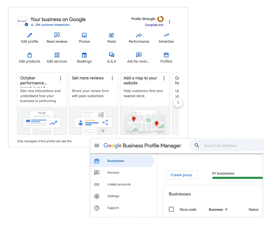 options to manage google business profiles