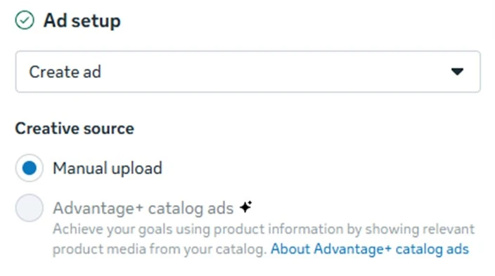 instagram ads - advantage plus ad catalog option screenshot