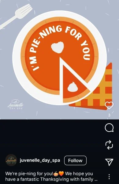 Thanksgiving puns - social post from a day spa.