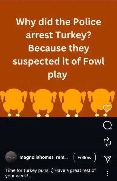 Thanksgiving puns - social post from a home remodeler.