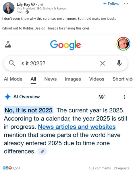 AI fails - Lily Ray post