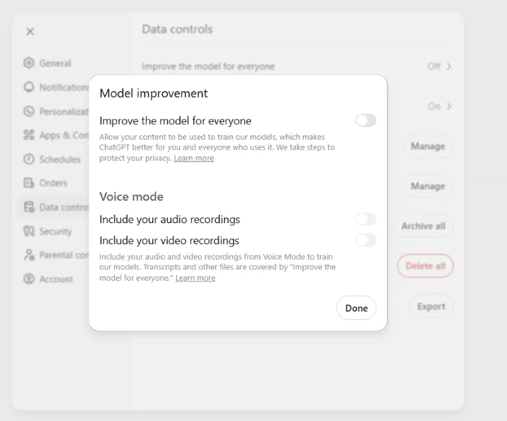 AI fails - ChatGPT settings.