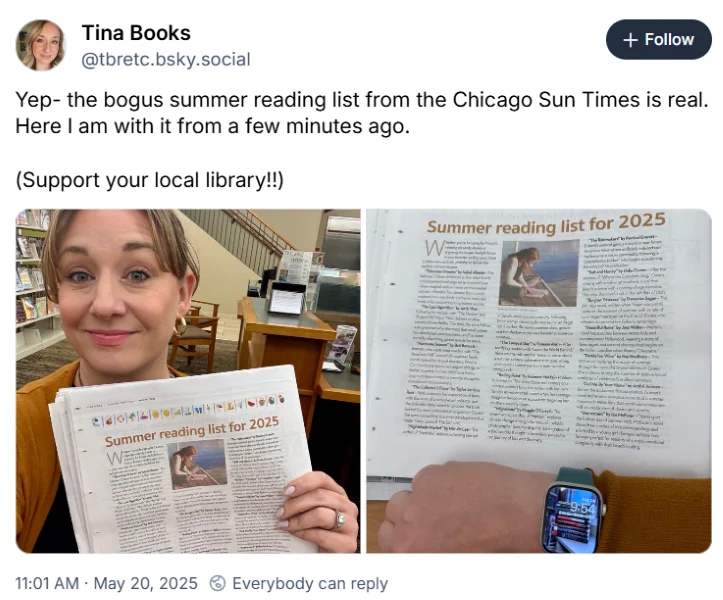 AI fails - Tweet about reading list.