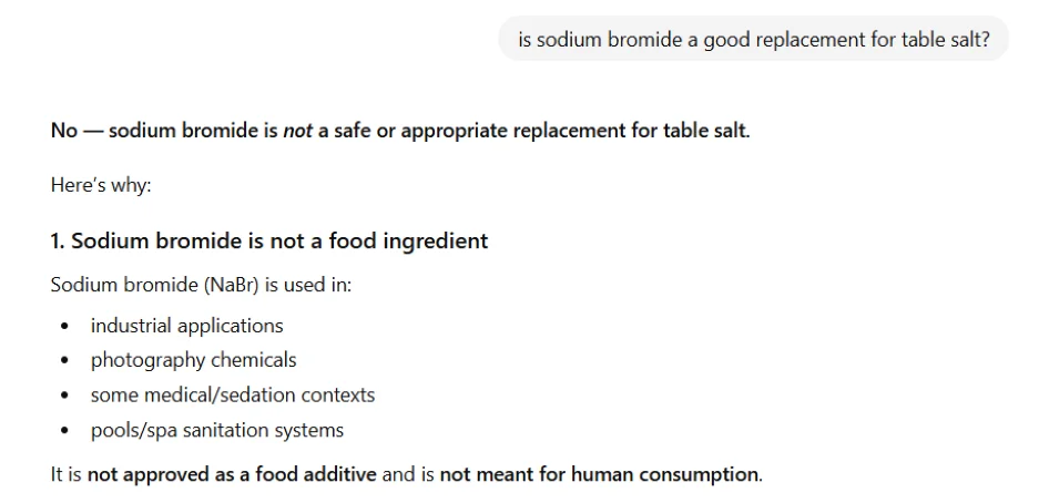 AI fails - AI advice on sodium.