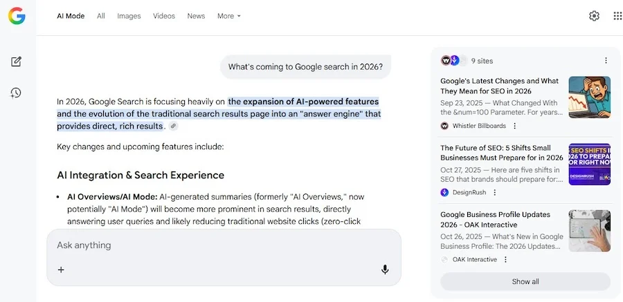 ai mode result for google search trends 2026