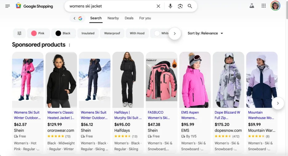 ecommerce marketing -Google Shopping screenshot.