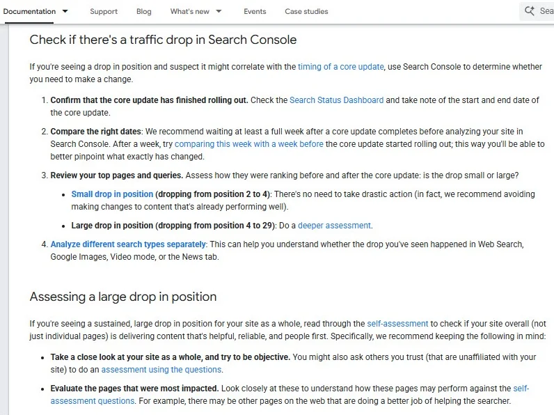 google core update recommendation documentation