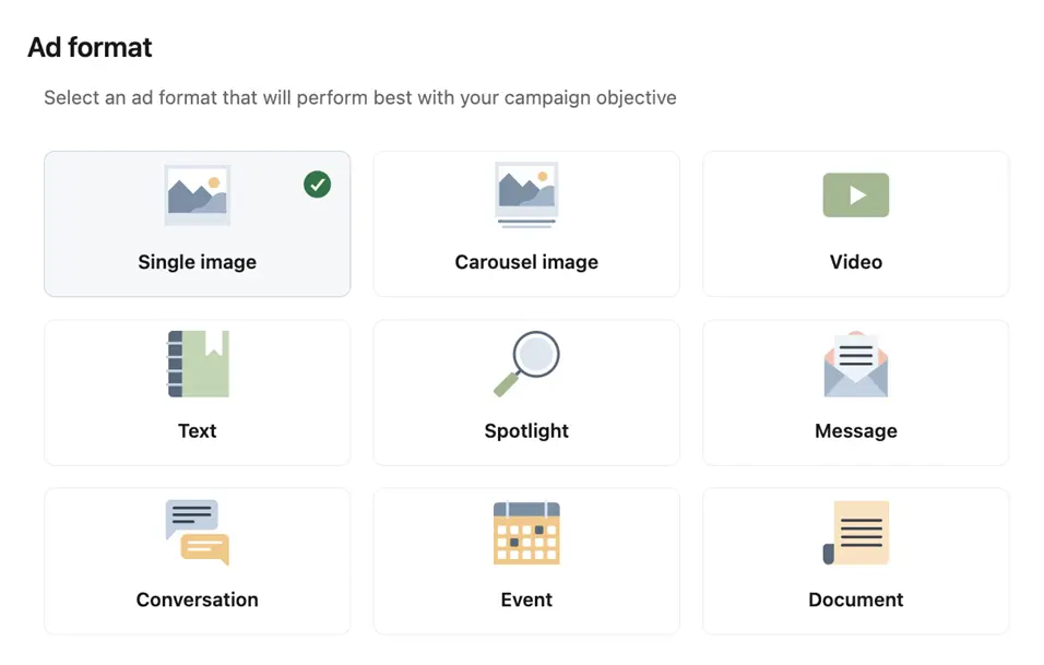 linkedin campaign objectives - brand awareness ad formats