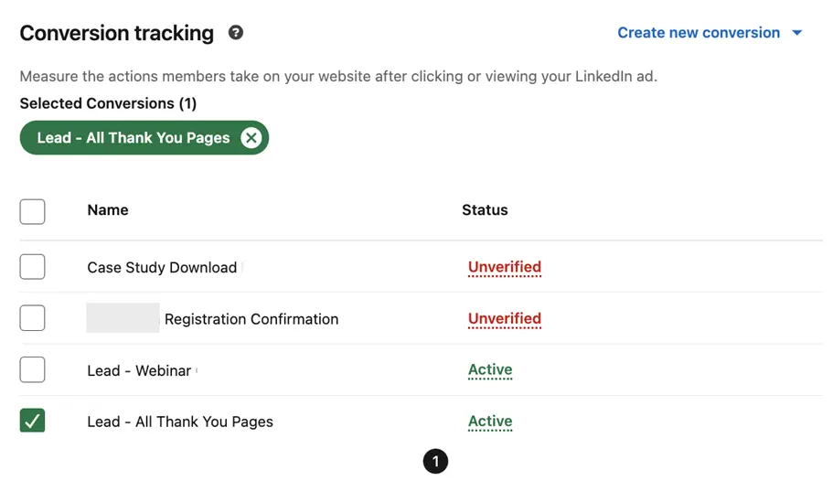 linkedin campaign objectives - website conversions