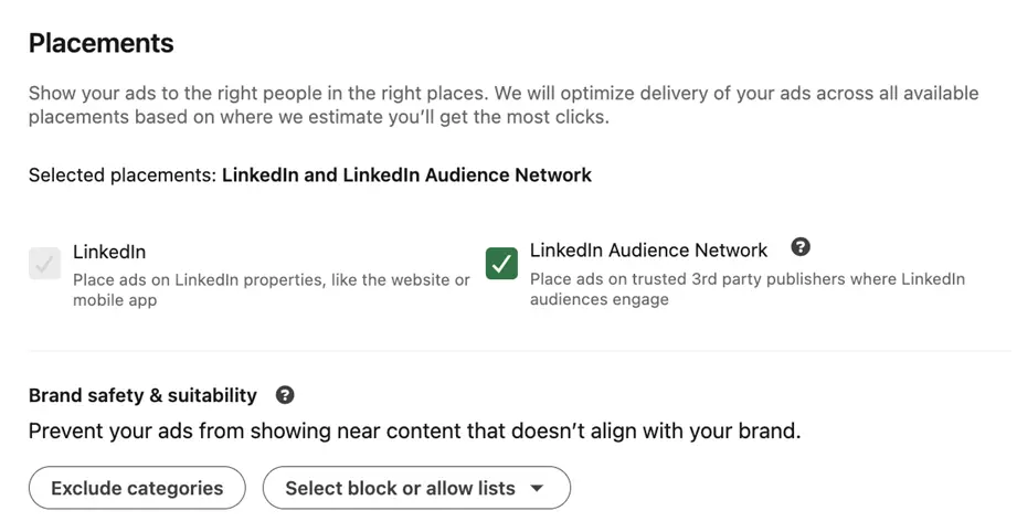 linkedin campaign objectives - audience network