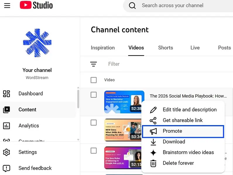 youtube campaigns for subscribers - example of youtube studio promotions