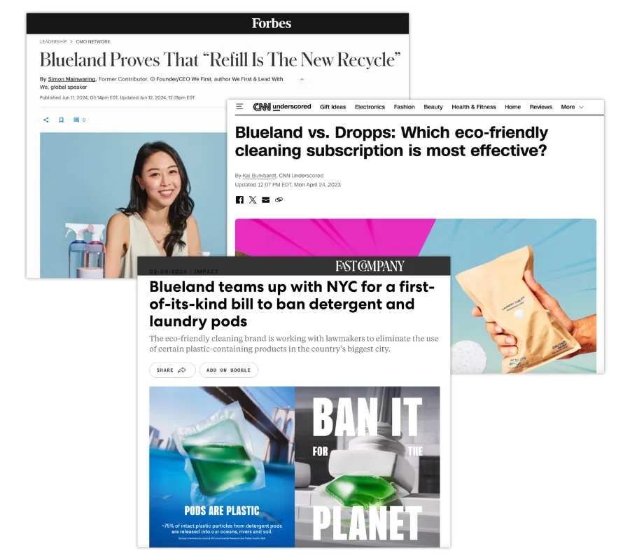ai brand authority example - media mentions of blueland