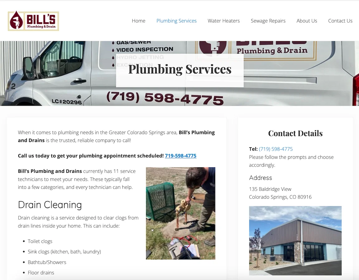 ai visibility introduction example - bills plumbing services page
